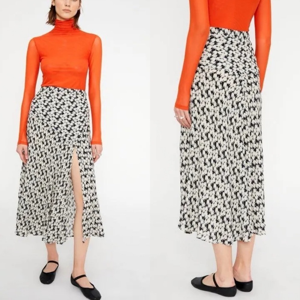 Wild Pony Midi Skirt Flared Crepe Side Slit Abstract Floral Print Sz S